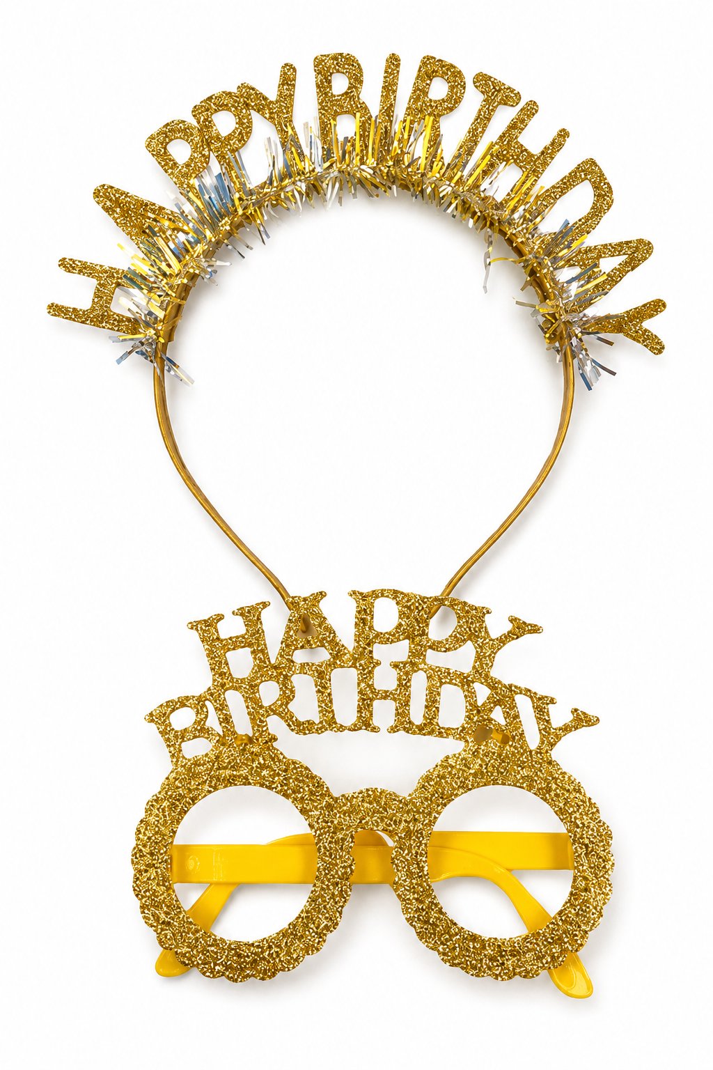 Taç Plastik Taç-Gözlük Set Happy Birth-Simli GOLD