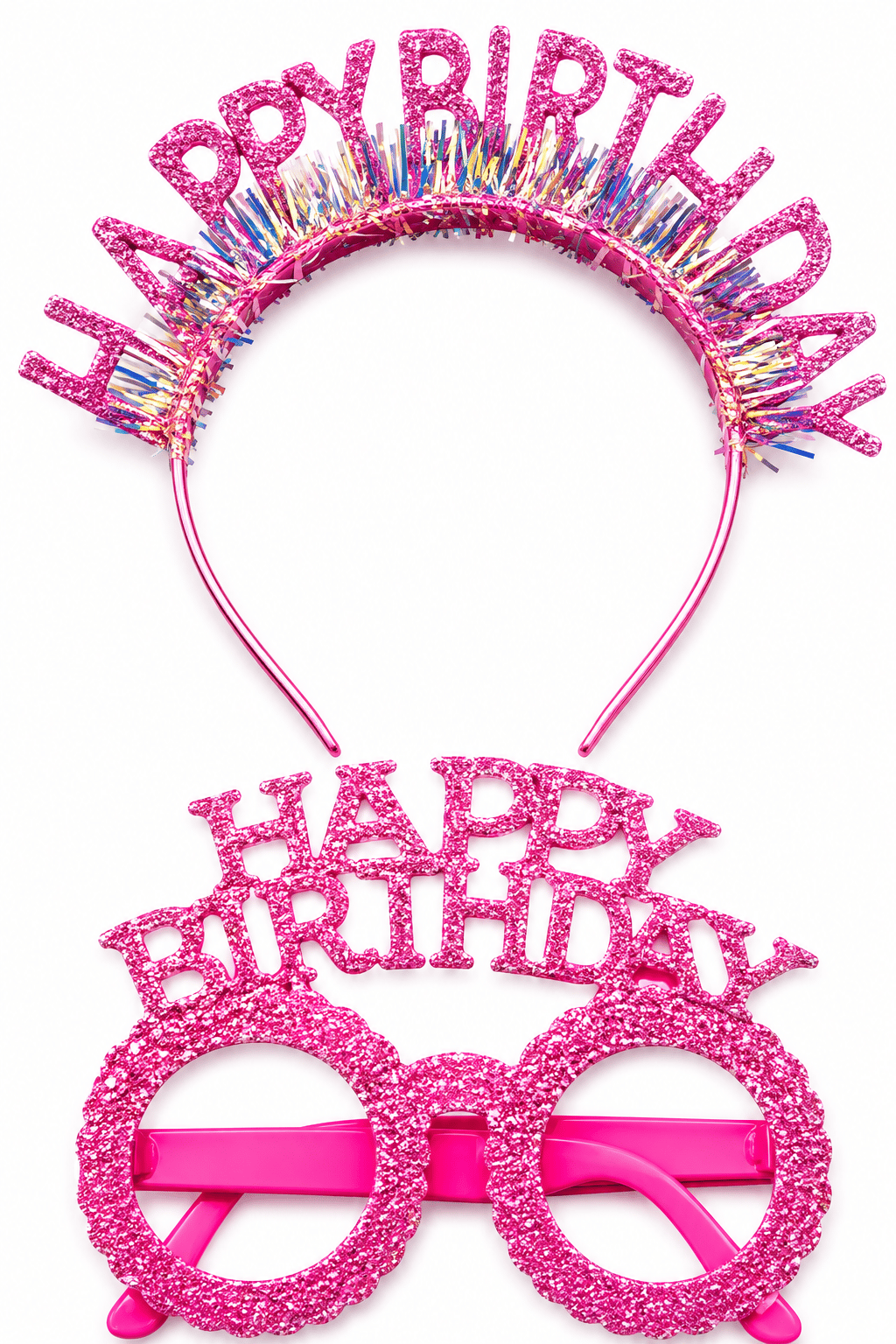 Taç Plastik Taç-Gözlük Set Happy Birth-Simli Pembe