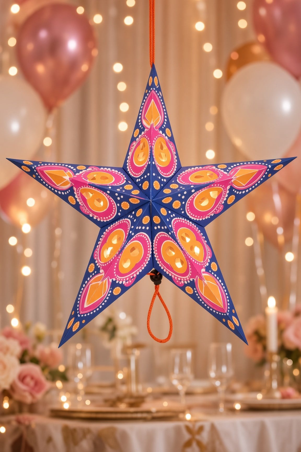 Tavan Süsü Karton Yıldız 3D renkli lüks 30cm pembe mor
