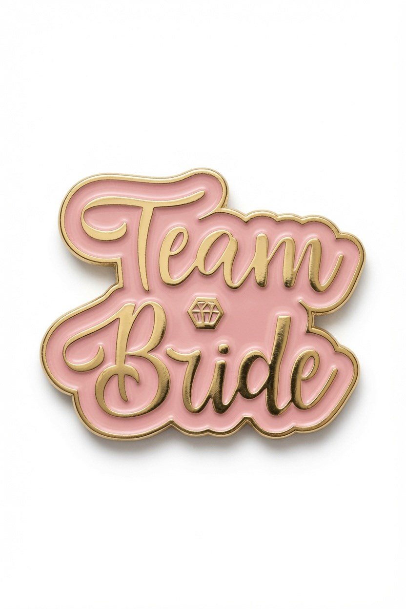 Team bride yaka rozeti pembe üstü gold yazı