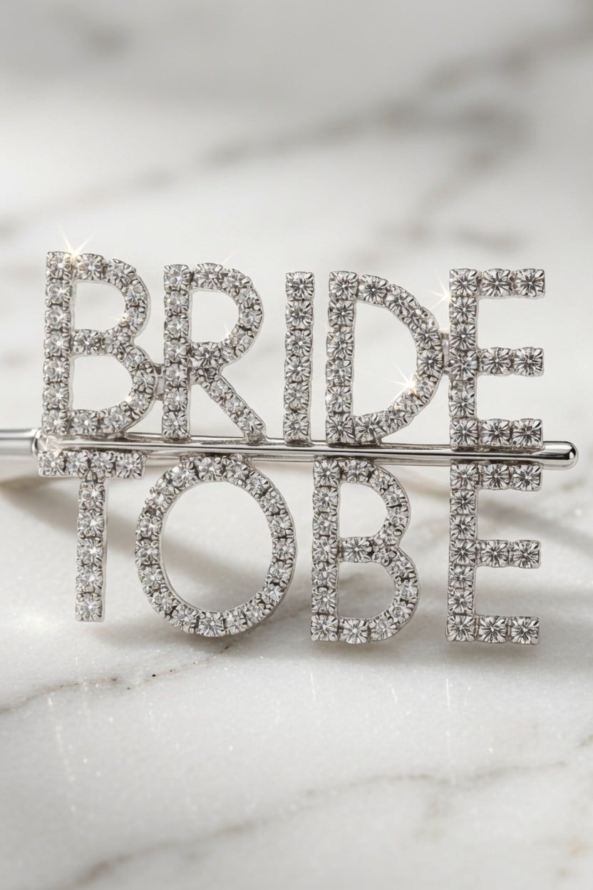 Toka Bride tobe yazılı gümüş parlak taşlı toka