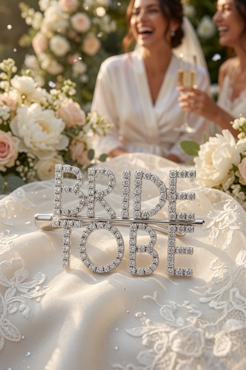 Toka Bride tobe yazılı gümüş parlak taşlı toka