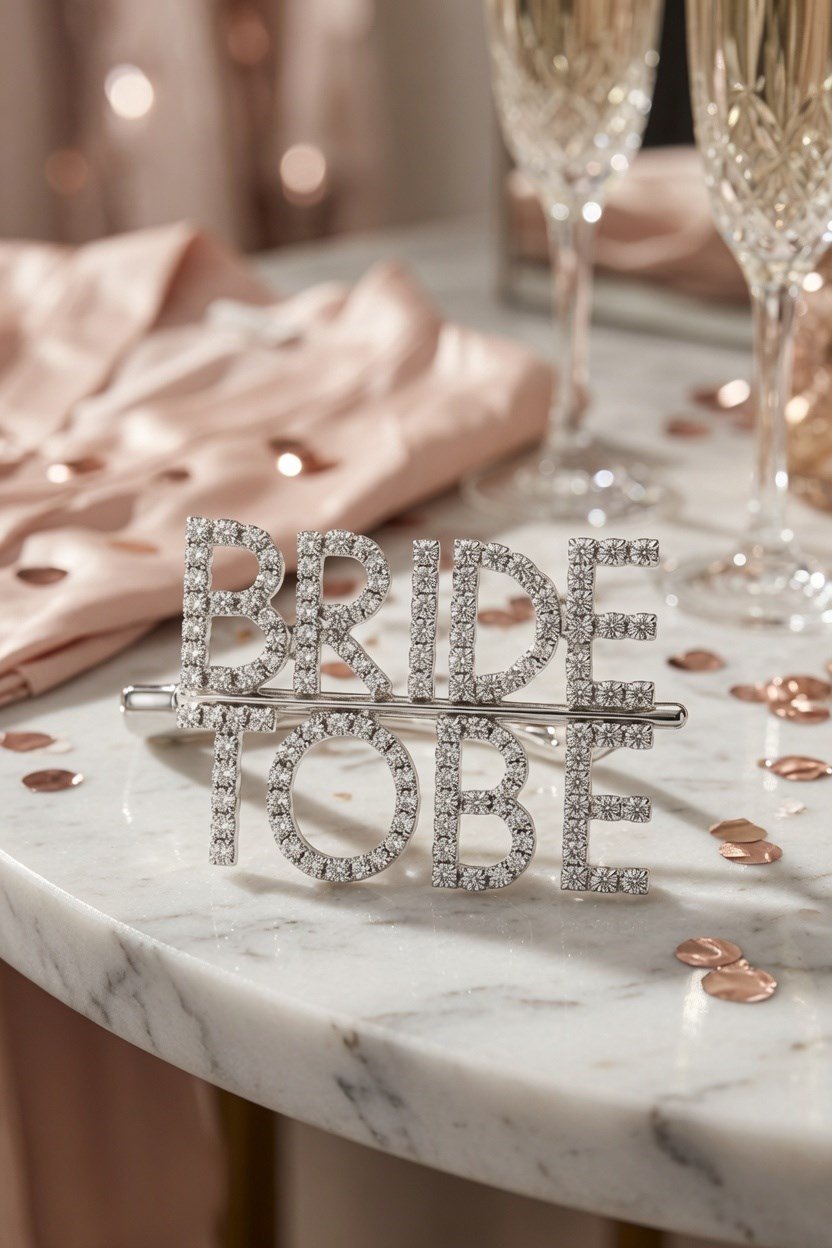 Toka Bride tobe yazılı gümüş parlak taşlı toka