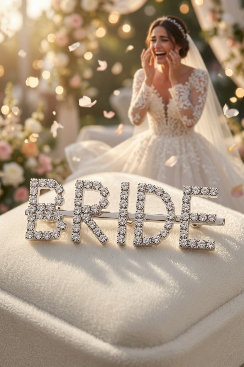Toka Bride yazılı gümüş parlak taşlı toka