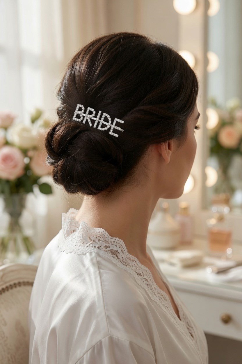 Toka Bride yazılı gümüş parlak taşlı toka