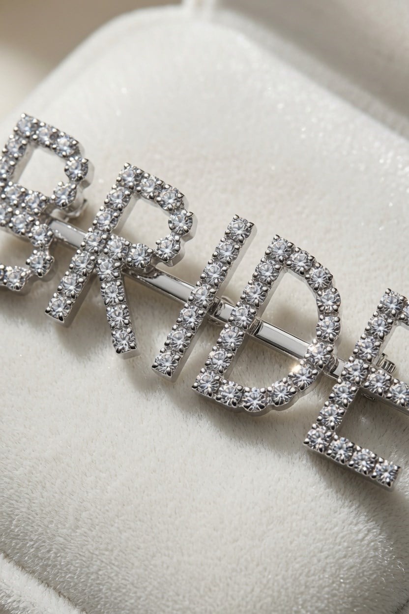 Toka Bride yazılı gümüş parlak taşlı toka