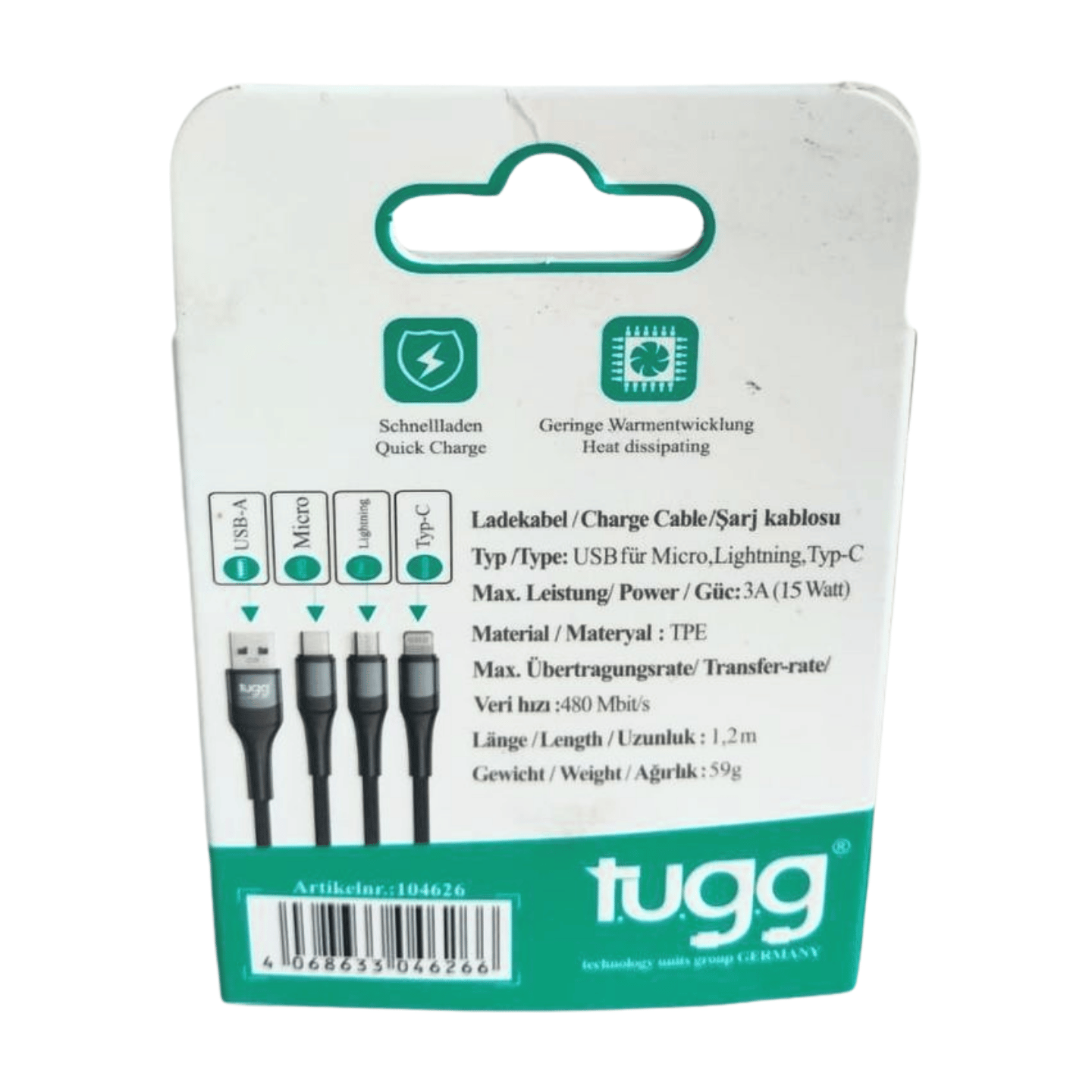 Tugg Germany Şarj Kablosu.104626 Usb Çoklayıcı Micro/Lightning/Type-C