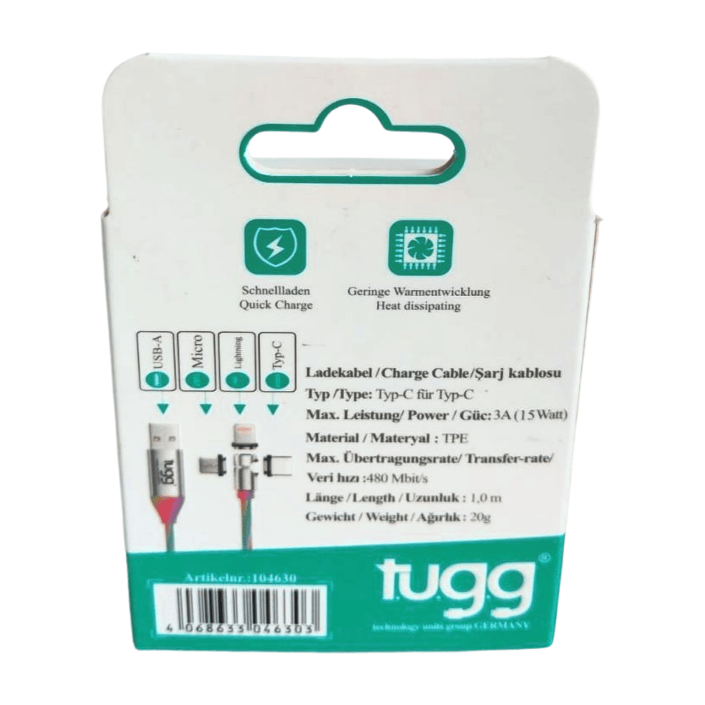Tugg Germany Şarj Kablosu Mıknatıslı Micro/Type-C/Lightning to Usb A