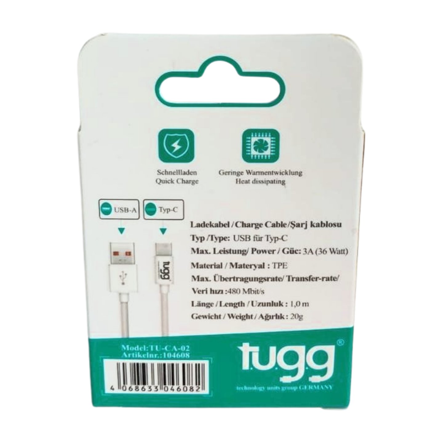 Tugg Germany Şarj Kablosu Veri Aktarım Kablosu Usb-A to Type-C 104608
