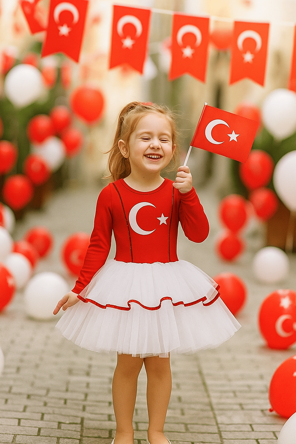 Türk Bayraklı 4-5Yaş Tütülü Kırmızı Beyaz Kostüm