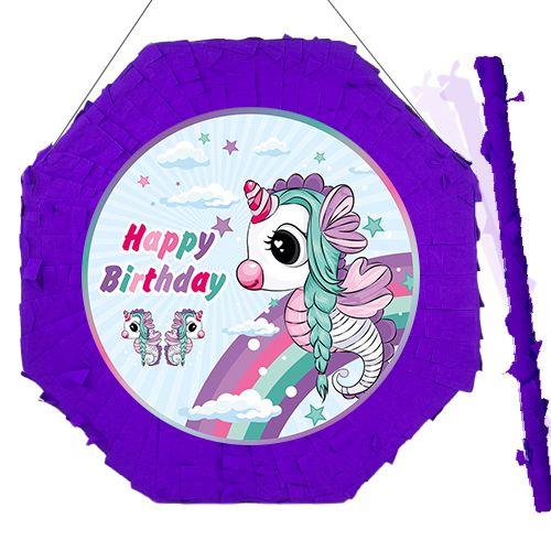 Unicorn Deniz Atı Pinyata 42 cm + Sopası Doğum Günü Eğlencesi -Parti Oyunu