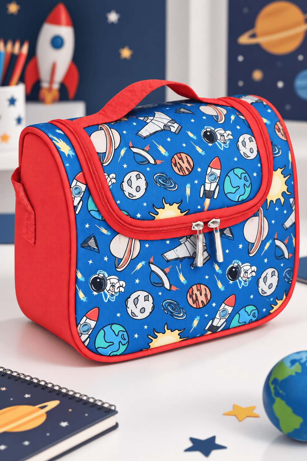 Uzay Roket Astronot Gezegen Termal Beslenme Çantası Isı Yalıtımlı Çocuk Okul 24x22x14 cm