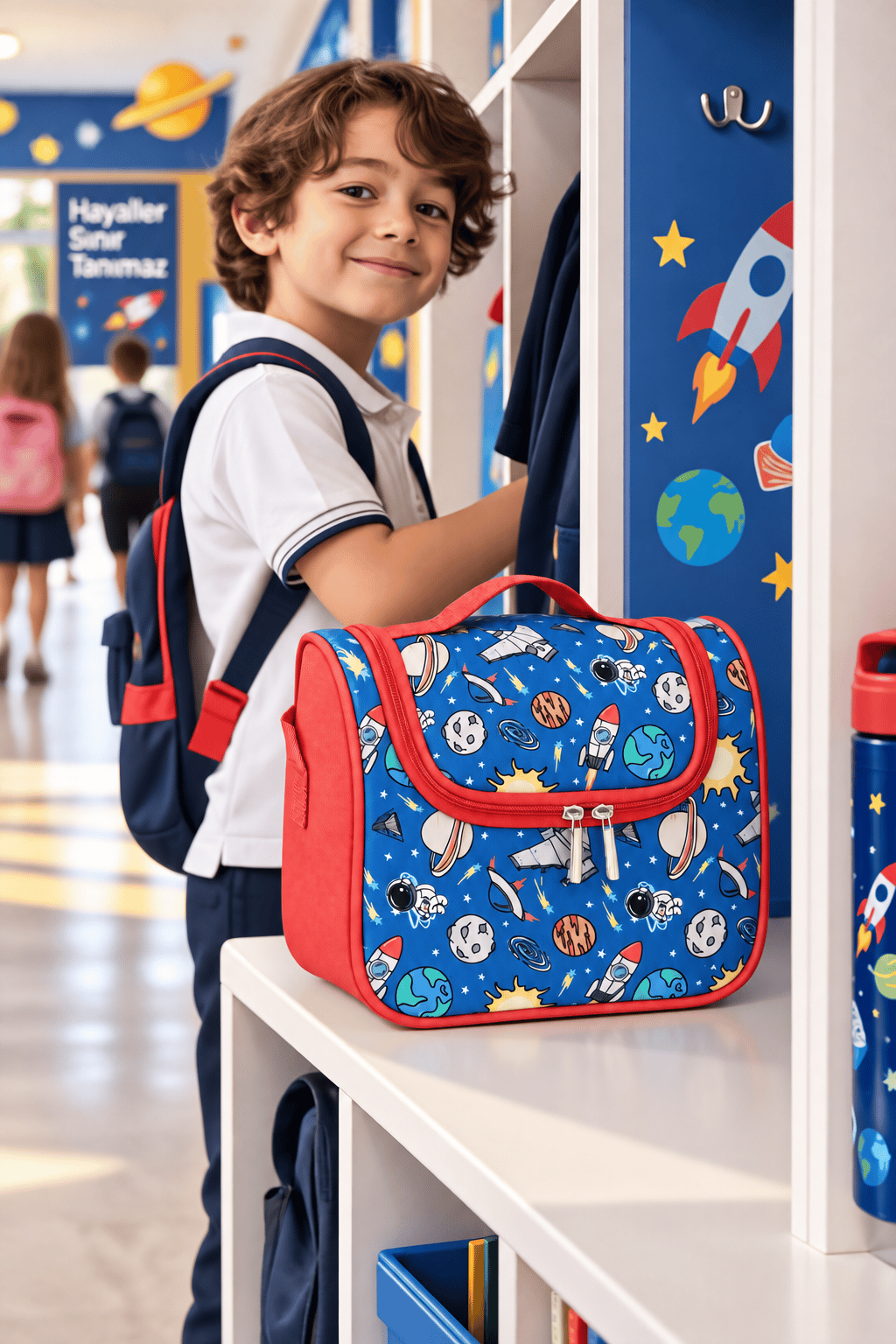 Uzay Roket Astronot Gezegen Termal Beslenme Çantası Isı Yalıtımlı Çocuk Okul 24x22x14 cm