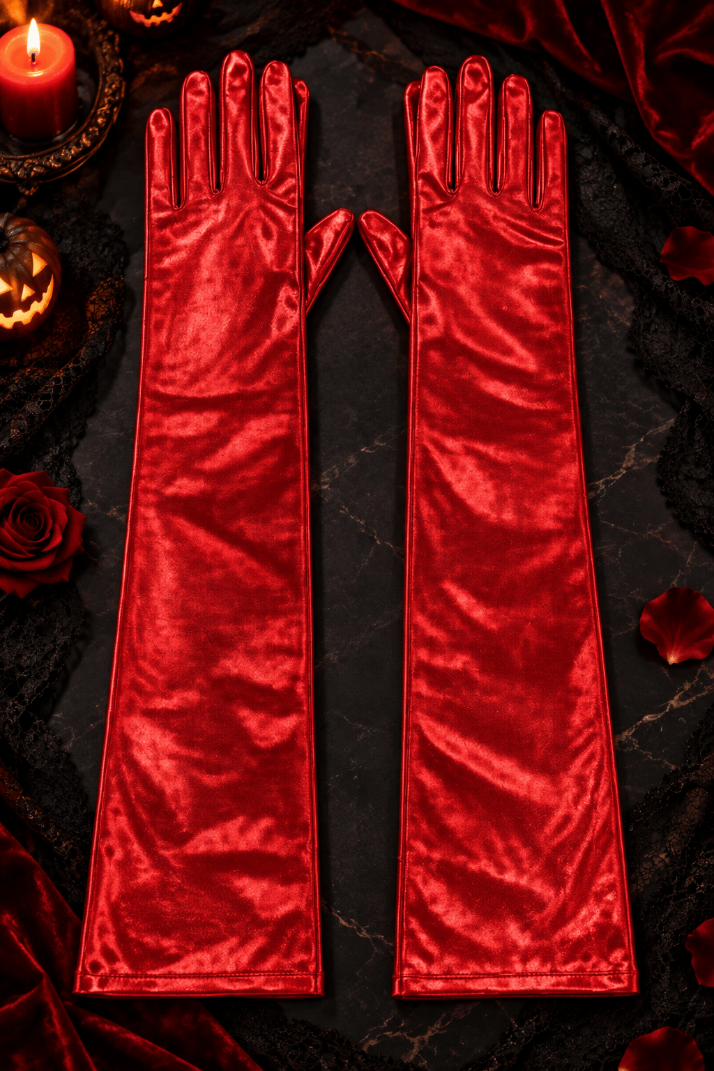 Uzun Parlak Eldiveni Kırmızı Opera Dirsek Üstü Parti Kostüm yılbaşı-halloween bride