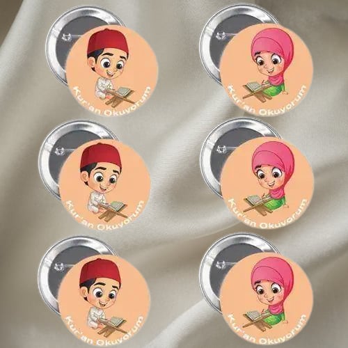 Yaka çanta rozeti Kuran Okuyorum 6lı paket Kız Erkek Karışık Rozet 6 lı Paket Dini Kutlamalar Mevlütler