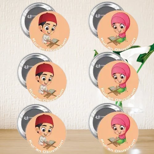 Yaka çanta rozeti Kuran Okuyorum 6lı paket Kız Erkek Karışık Rozet 6 lı Paket Dini Kutlamalar Mevlütler
