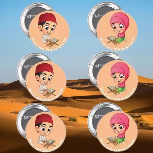Yaka çanta rozeti Kuran Okuyorum 6lı paket Kız Erkek Karışık Rozet 6 lı Paket Dini Kutlamalar Mevlütler