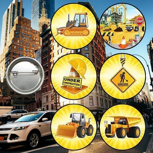 Yaka veya çantaya takılan metal rozeti İnşaat Temalı 6lı paket Pinyata İçi Doğum Günü Hediyesi