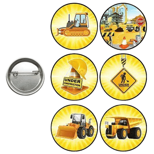 Yaka veya çantaya takılan metal rozeti İnşaat Temalı 6lı paket Pinyata İçi Doğum Günü Hediyesi
