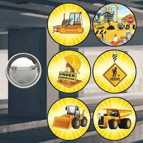 Yaka veya çantaya takılan metal rozeti İnşaat Temalı 6lı paket Pinyata İçi Doğum Günü Hediyesi