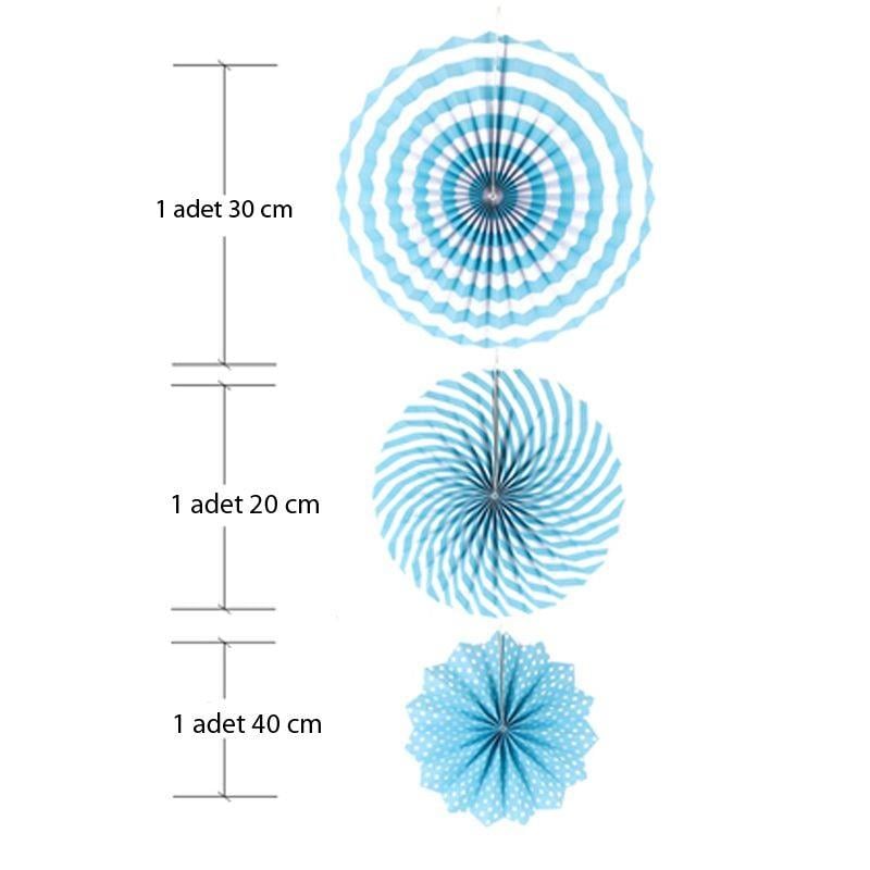 Yelpaze Dekor Süs Seti Mavi 3Lü Kf109-Mavi 20cm-30cm-40cm mavi 3 lü yelpaze süsü