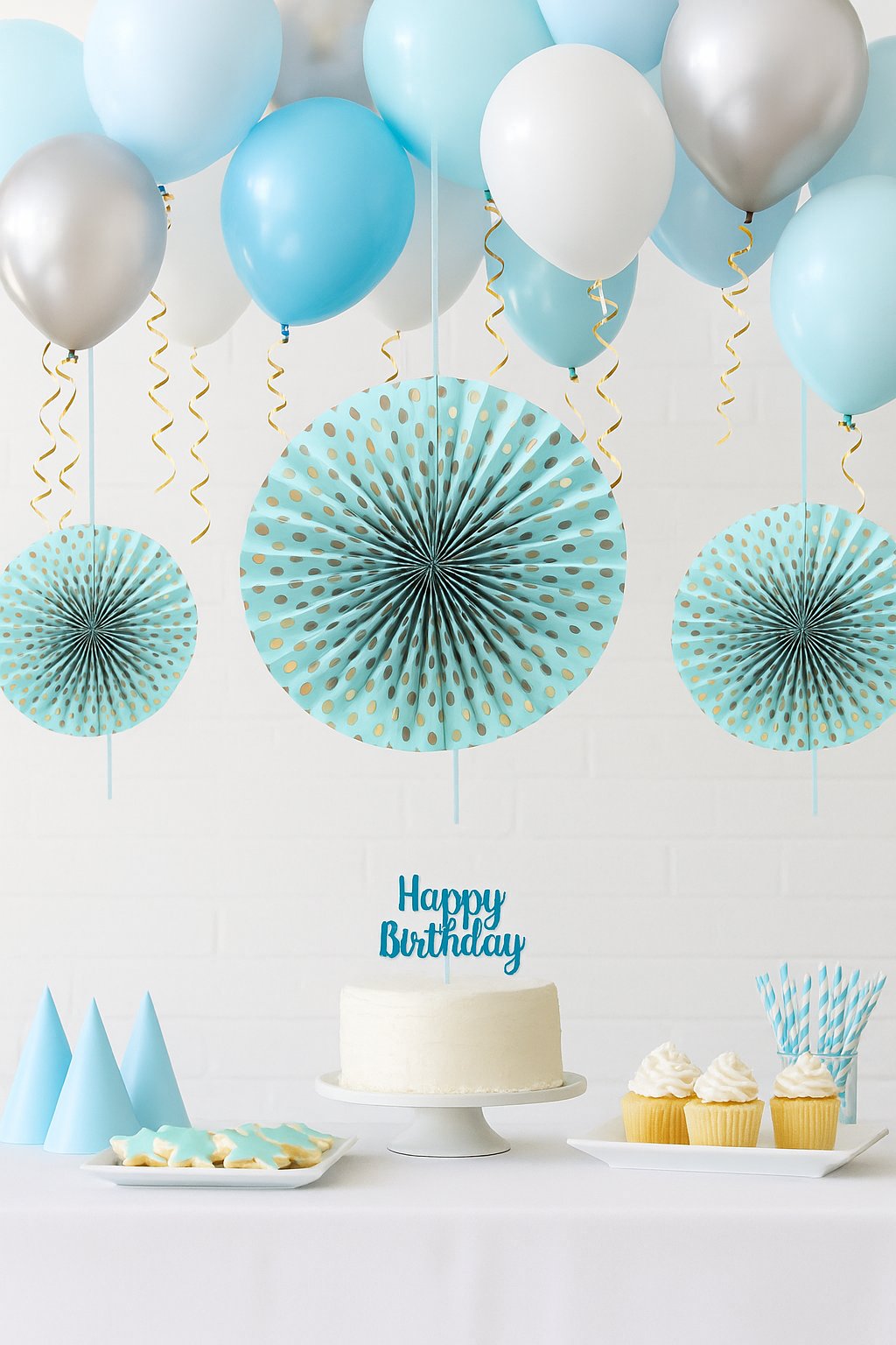 Yelpaze Süs seti 3 lü Set Gümüş-Altın Varak Puantiyeli Doğum Günü-Baby Shower 20-30-40 cm