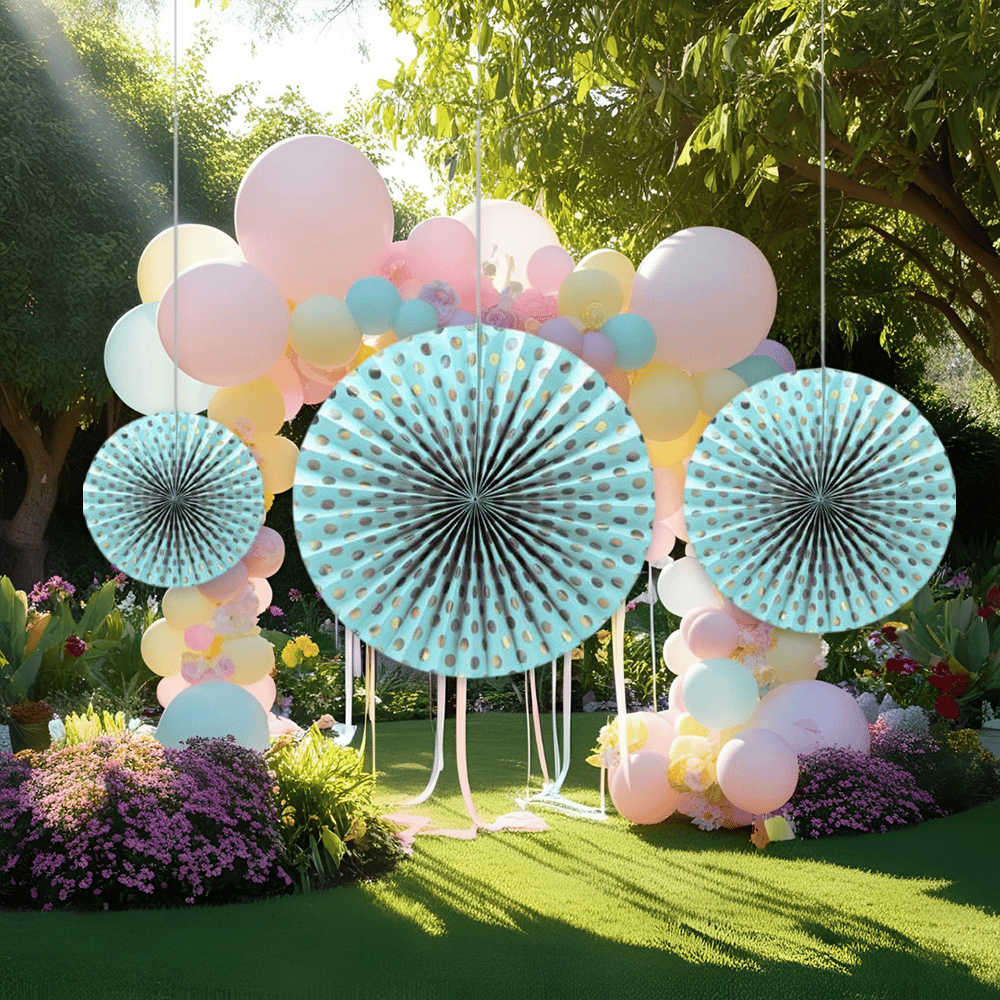 Yelpaze Süs seti 3 lü Set Gümüş-Altın Varak Puantiyeli Doğum Günü-Baby Shower 20-30-40 cm