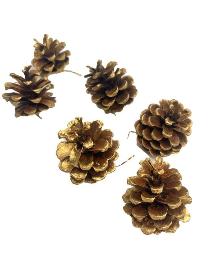 Yılbaşı ağaç  kozalak 4cm 6lı vernikli altın karlı