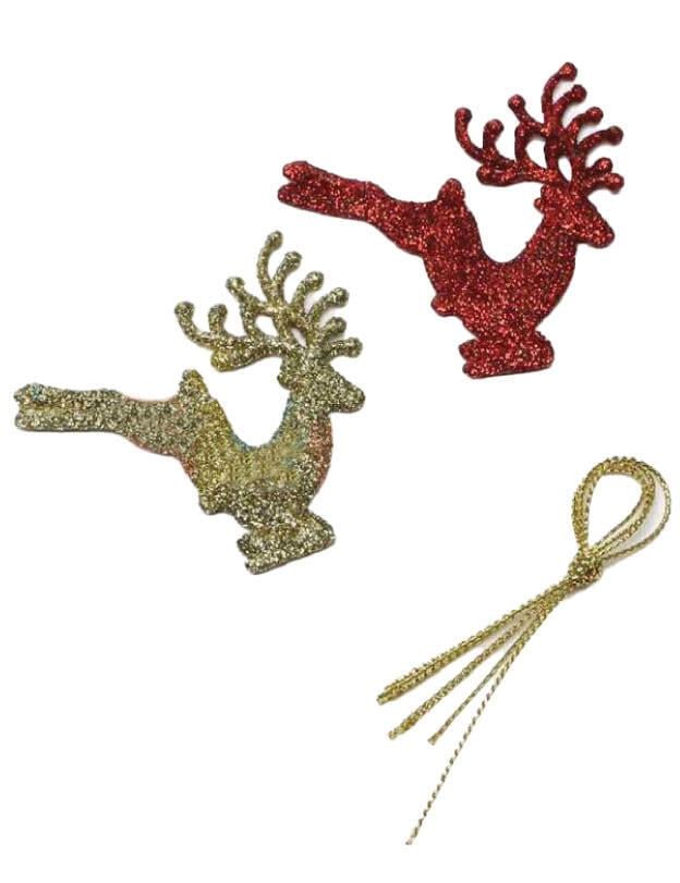 Yılbaşı Ağaç Süsü 8cm 2li kırm-gold Geyik simli