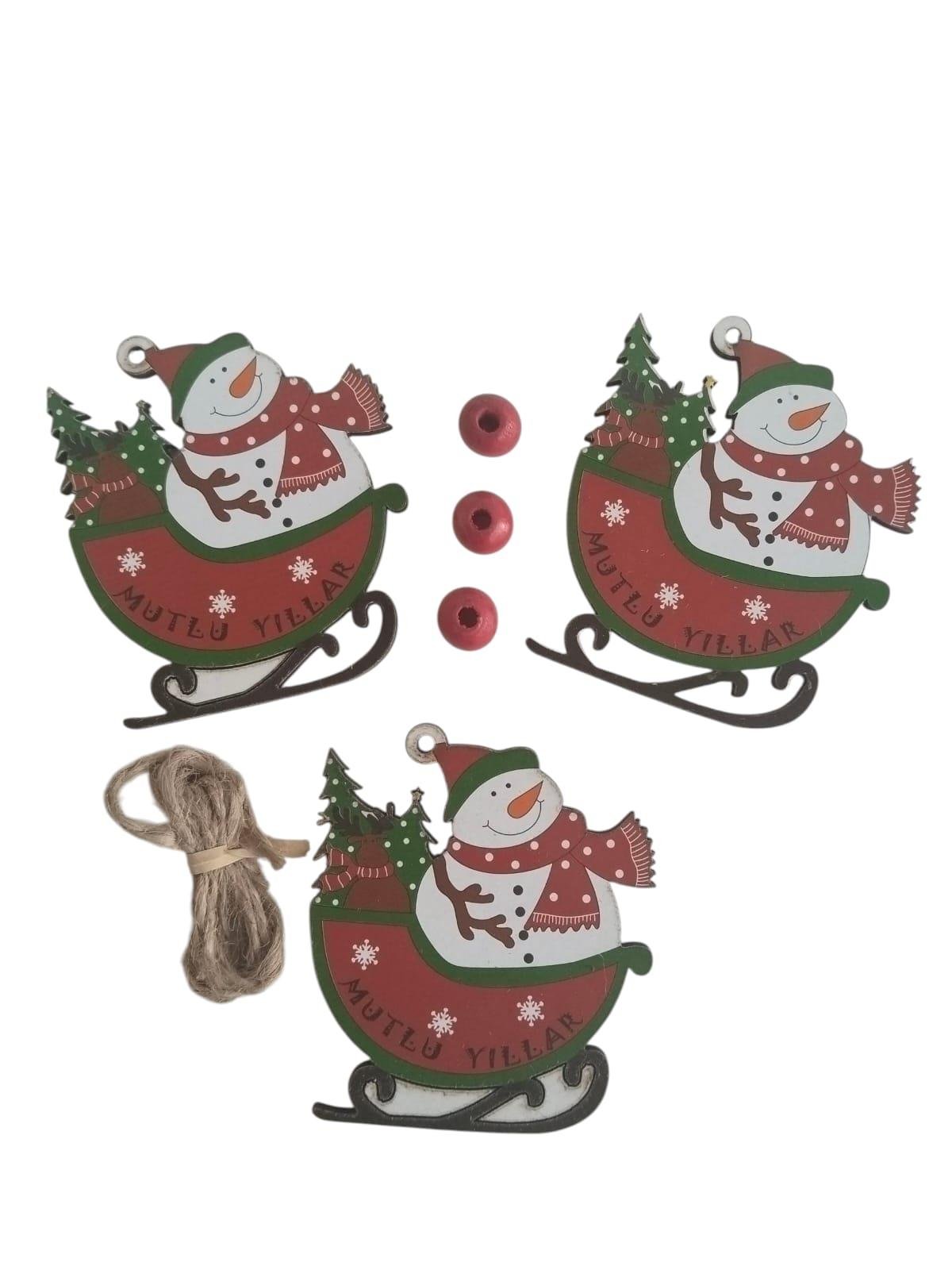Yılbaşı Ağaç Süsü Ahşap Mdf 3lü Paket