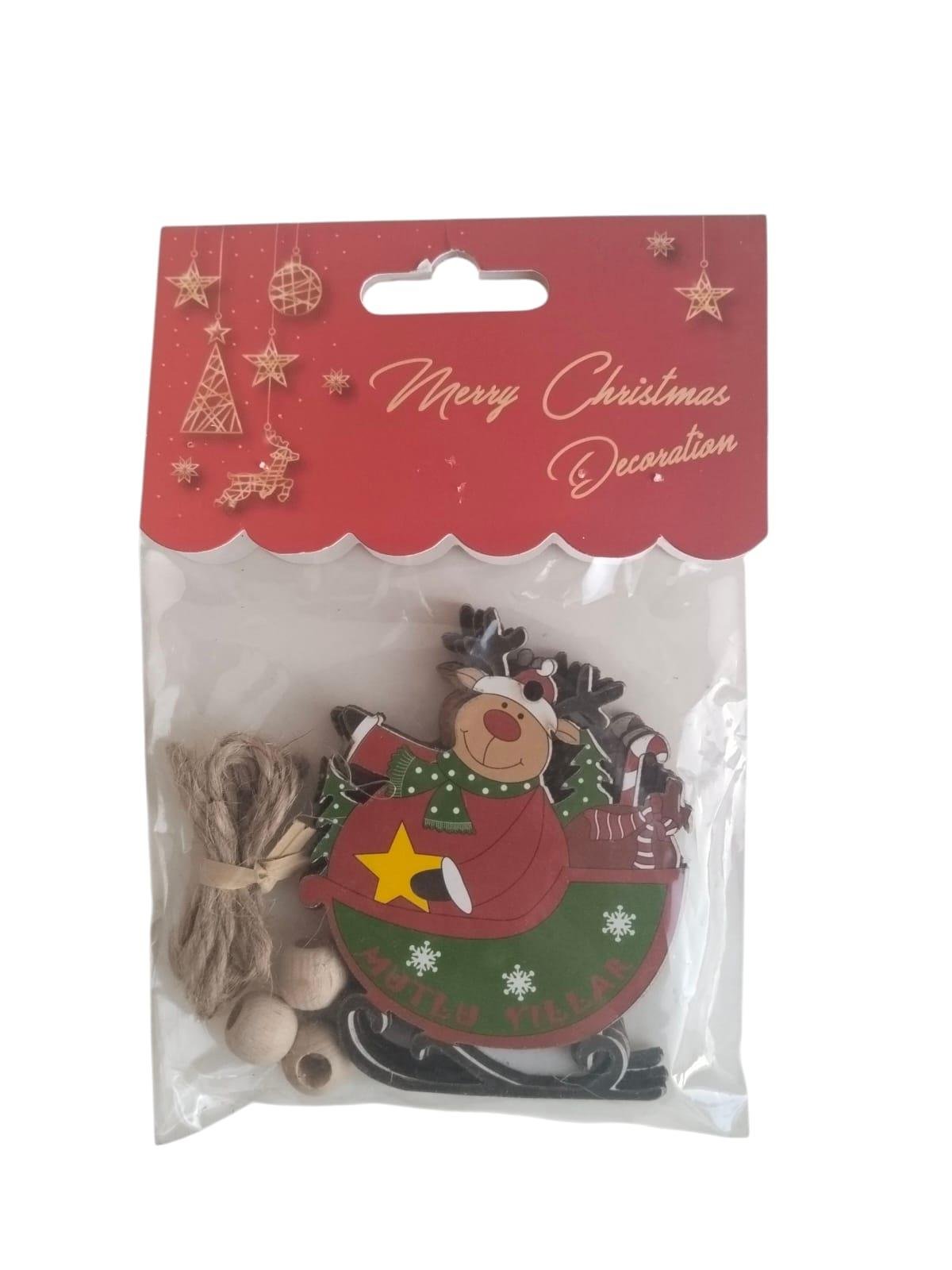 Yılbaşı Ağaç Süsü Ahşap Mdf 3lü Paket 6x8cm Mutlu Yıllar Boncuklu Jüt İp Bağlamalı