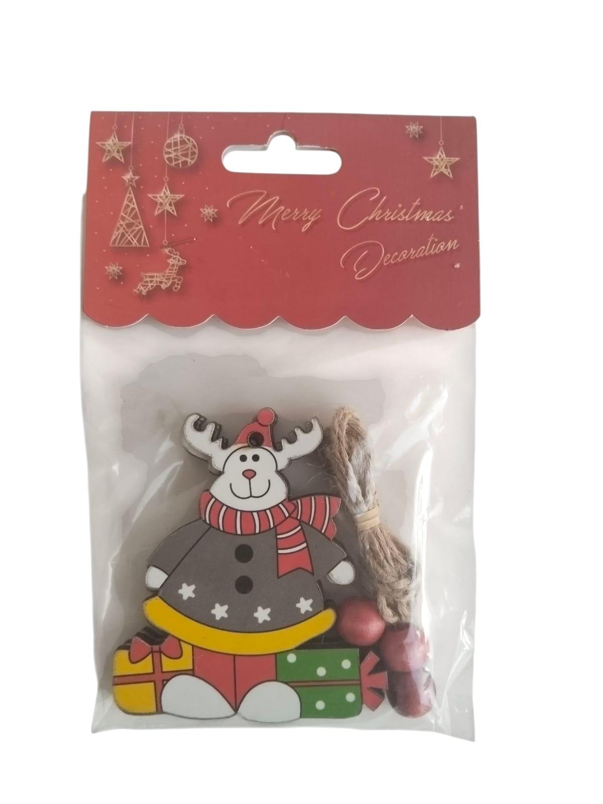 Yılbaşı Ağaç Süsü Ahşap Mdf 3lü Paket 7x7,5cm Geyik Boncuklu Jüt İpli