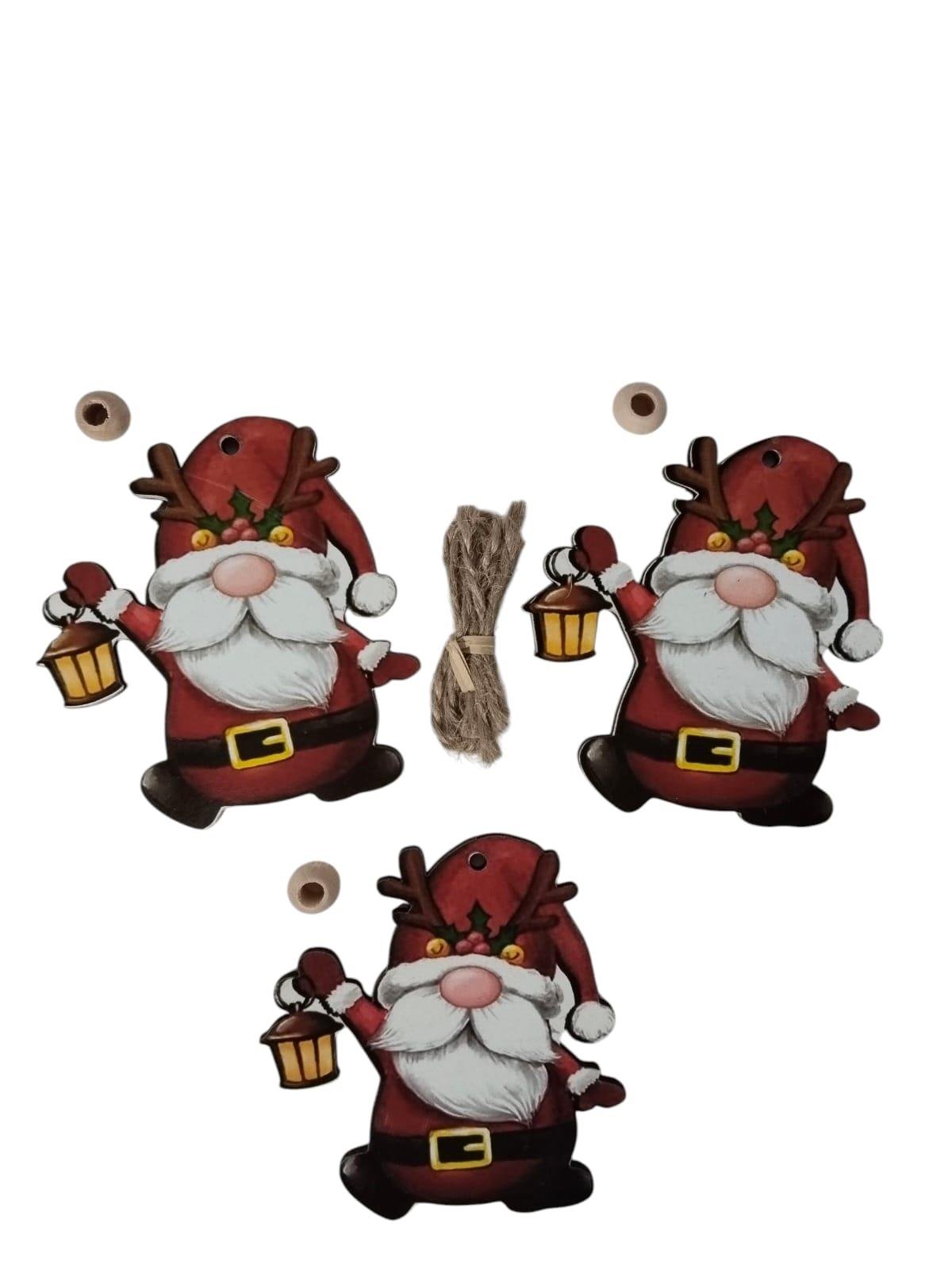 Yılbaşı Ağaç Süsü Cüce Noel Baba Ahşap Mdf 3lü Paket