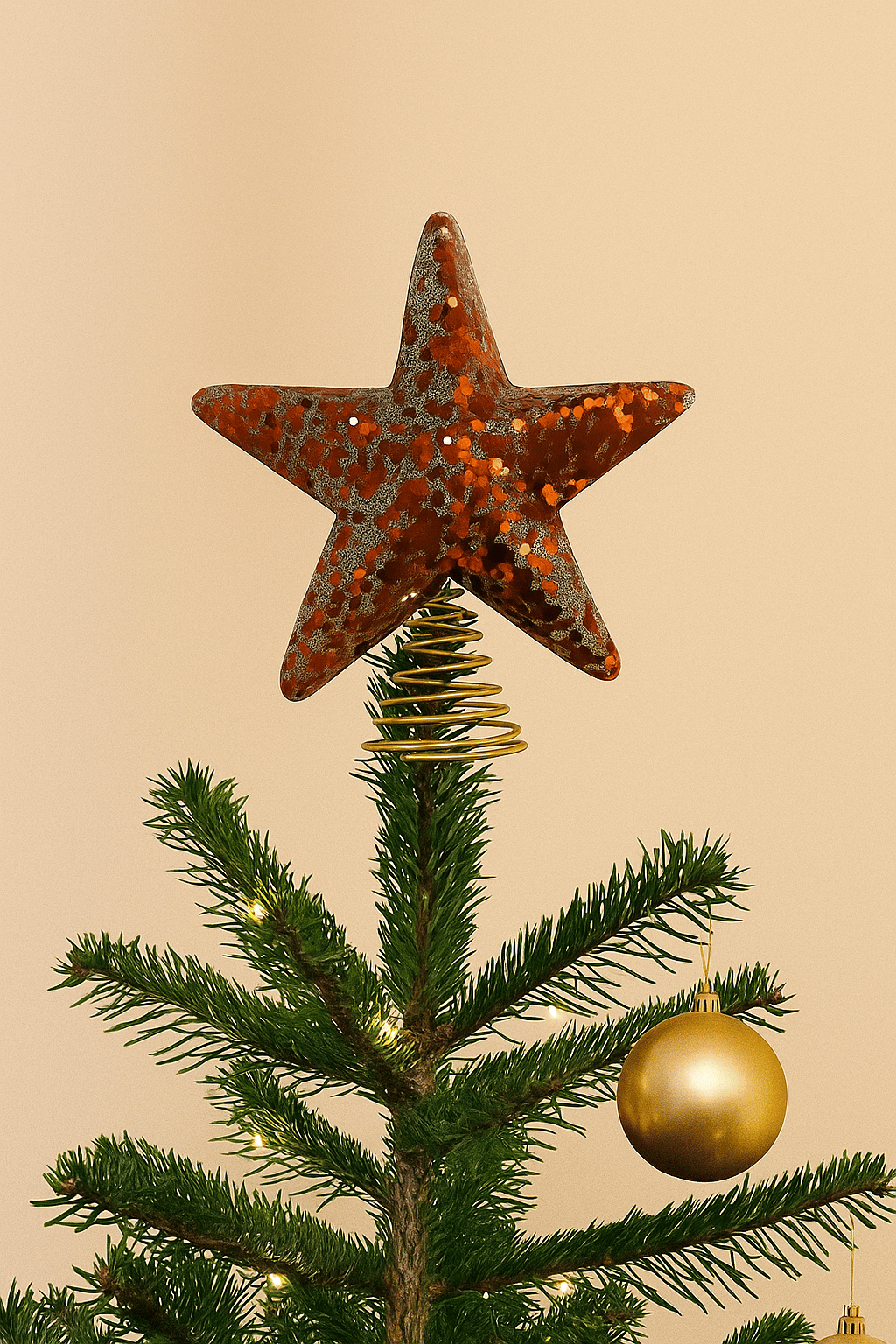 Yılbaşı Ağaç Tepelik 15cm BRONZ pullu yaylı yıldız
