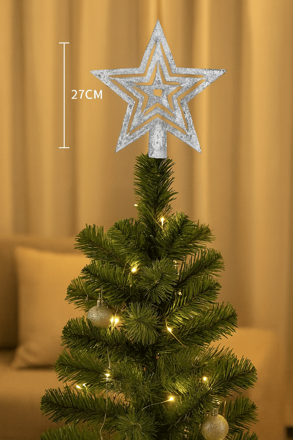 Yılbaşı Ağaç Tepelik 20 cm Gümüş içiçe geçmiş siml