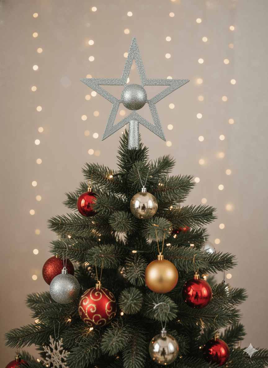 Yılbaşı Ağaç Tepelik 20cm Gümüş Ortası Toplu Yıldız