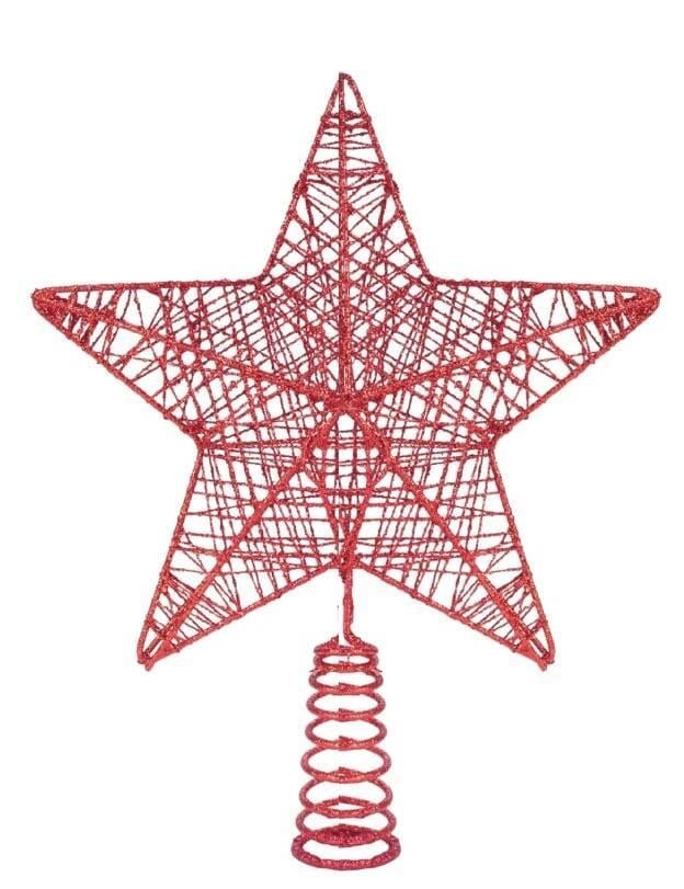 Yılbaşı Ağaç Tepelik 28cm kırmızı yaylı simli tel 