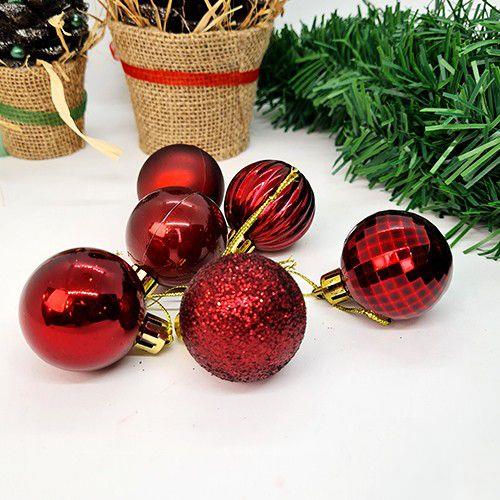 Yılbaşı Ağaç Top Süsü Kırmızı - 4 cm, 6'lı (3 Parlak, 3 Mat)
