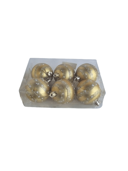 Yılbaşı Ağacı Top Süs (6 cm - 6'lı) | Lüks Gold Simli Parlak Yeni Yıl Çam Ağacı Süsü Pvc Kutulu Seti