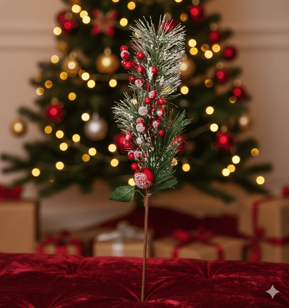 Yılbaşı Çam Dalı Berry Demeti Kozalaklı Karlı 75CM