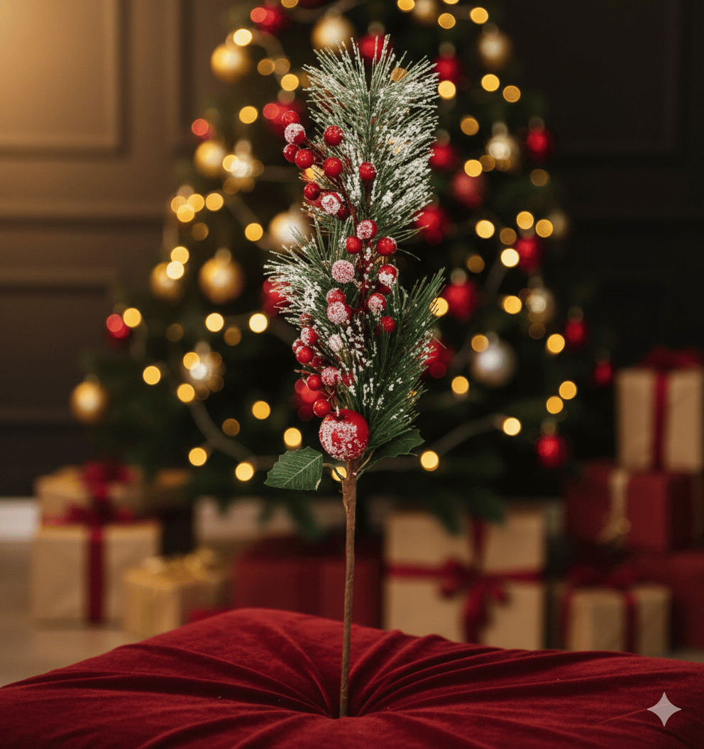 Yılbaşı Çam Dalı Berry Demeti Kozalaklı Karlı 75CM