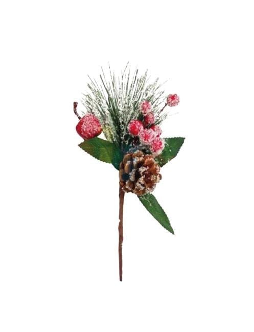 Yılbaşı Çam Dalı Berry Demeti Kozalaklı Karlı 25cm