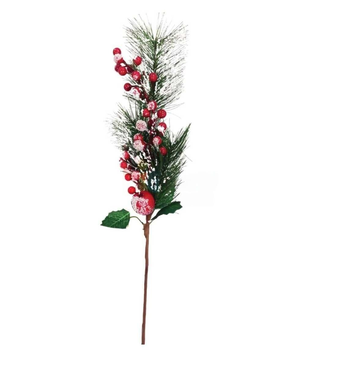Yılbaşı Çam Dalı Berry Demeti Kozalaklı Karlı 40cm