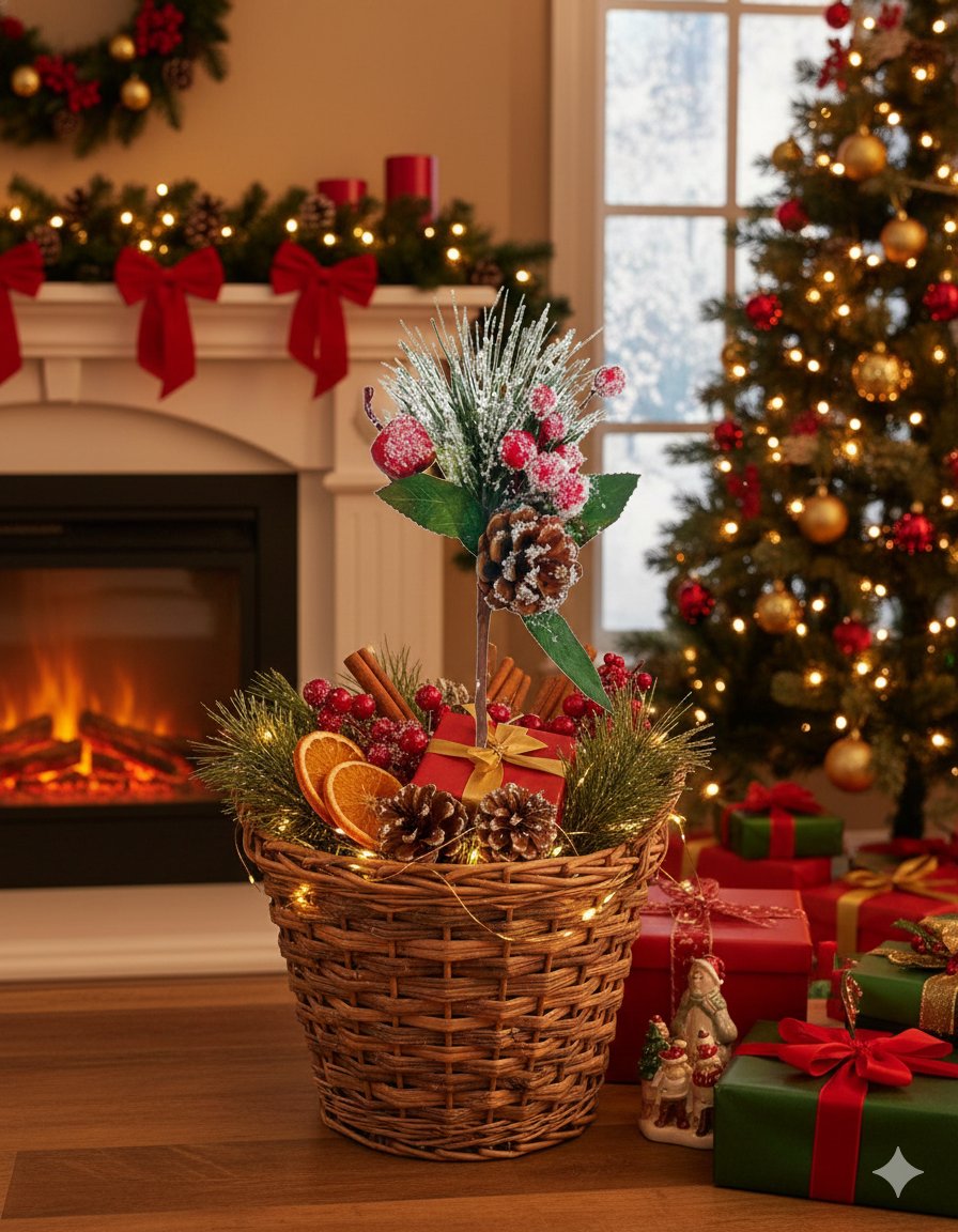 Yılbaşı Çam Dalı Berry Demeti Kozalaklı Karlı 25cm