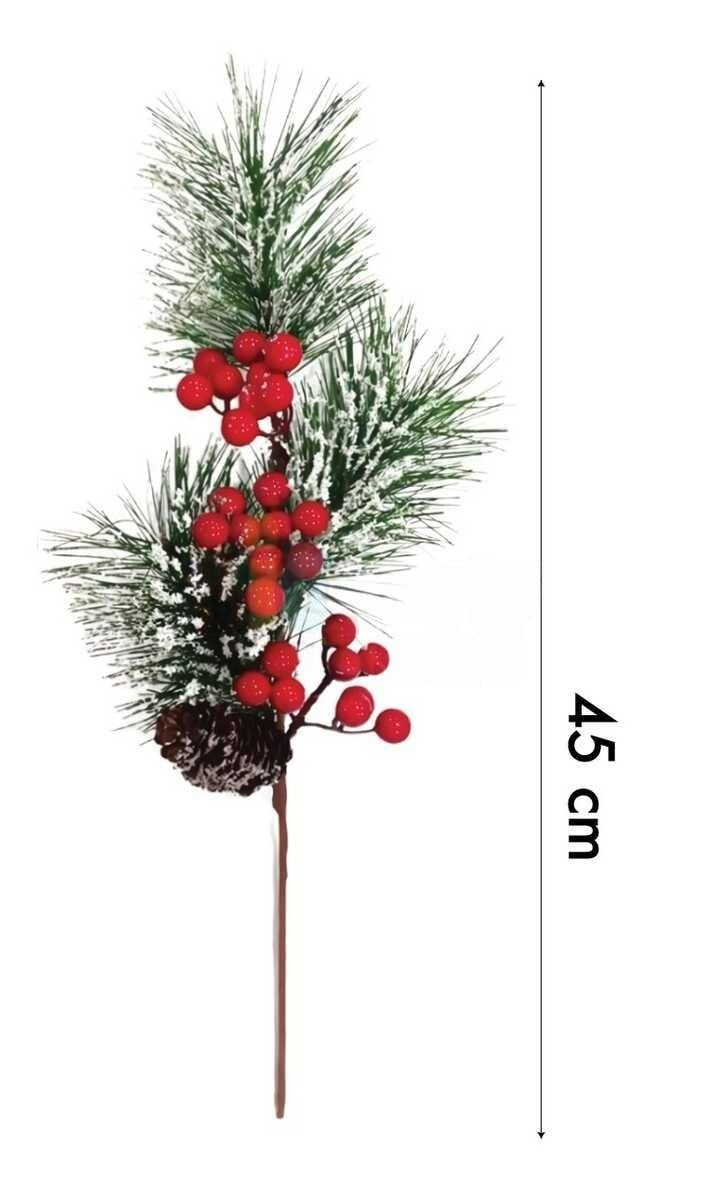 Yılbaşı Çam Dalı Berry Demeti Kozalaklı Karlı 45CM