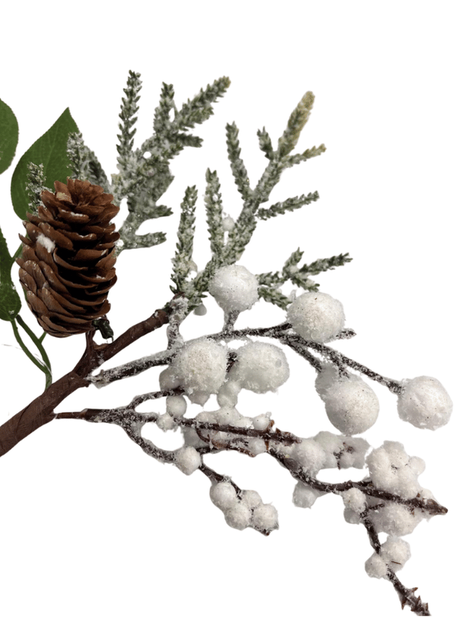 Yılbaşı Çam Dalı Beyaz Berry Çiçekli Kozalaklı 28 