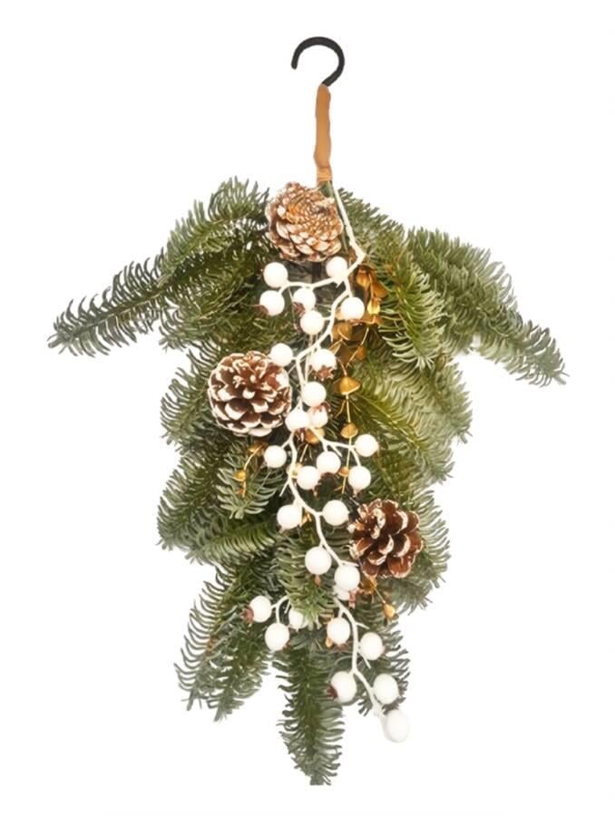 Yılbaşı Çam Dalı Beyaz Berryli Kancalı 55 Cm