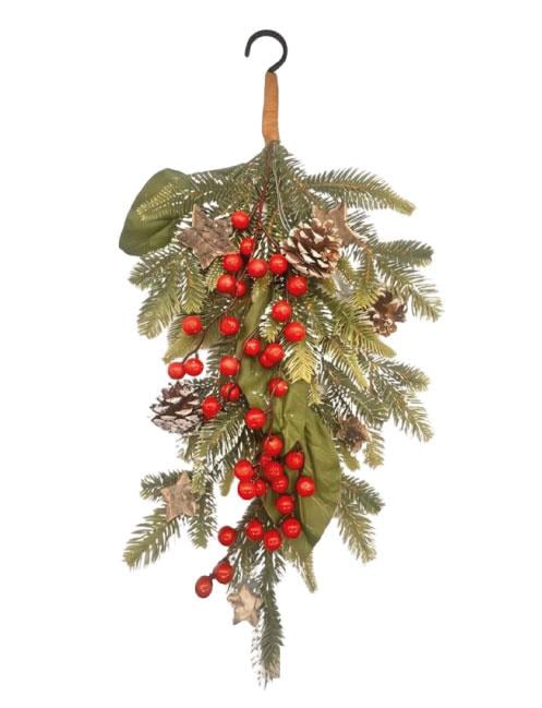 Yılbaşı Çam Dalı Kırmızı Berryli Kancalı 55 Cm