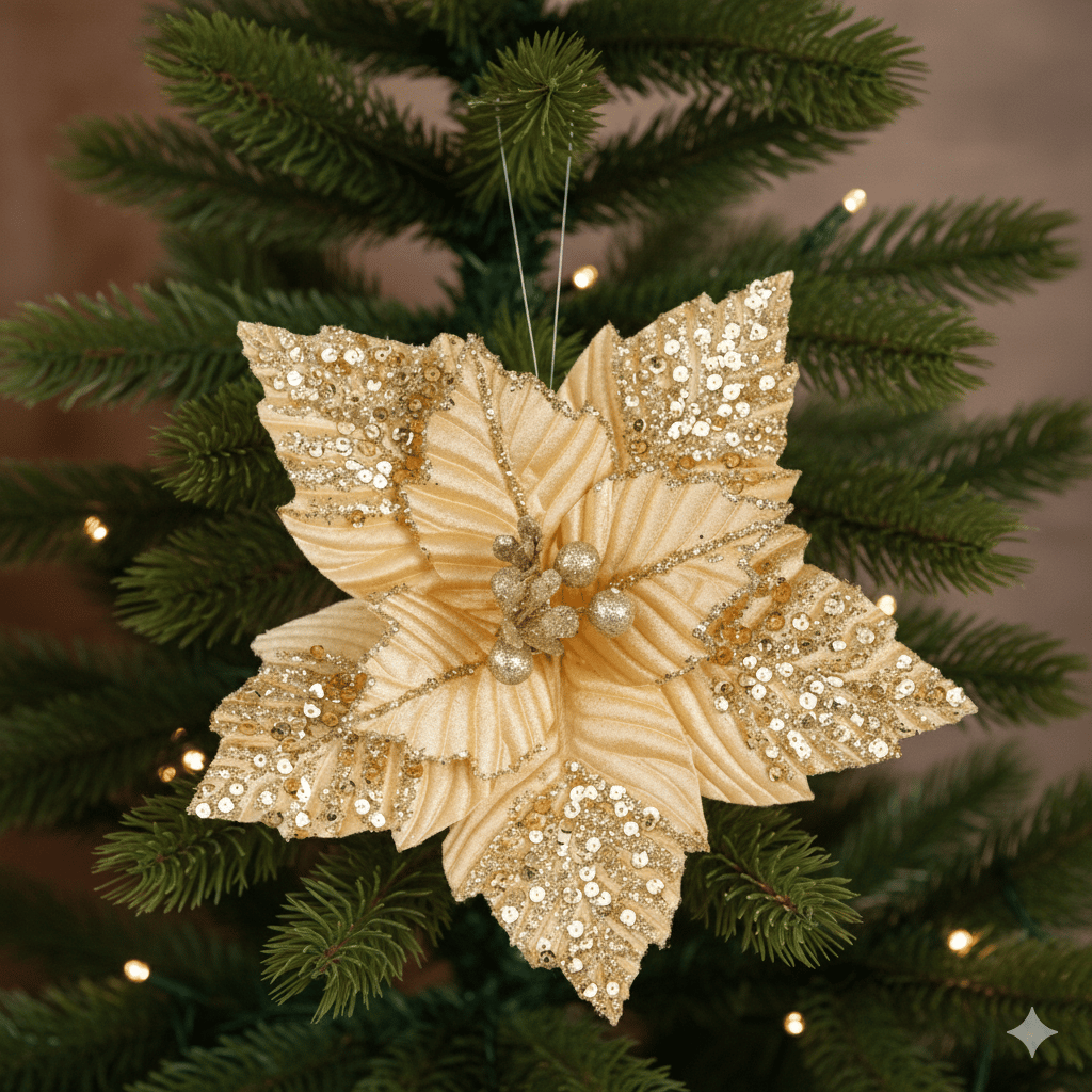 Yılbaşı Çiçeği ponsetya Gold-Altın 28cm pullu tom.