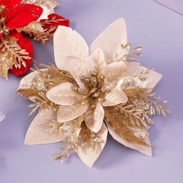 Yılbaşı Çiçeği ponsetya Gold-Altın 28cm pullu tom.